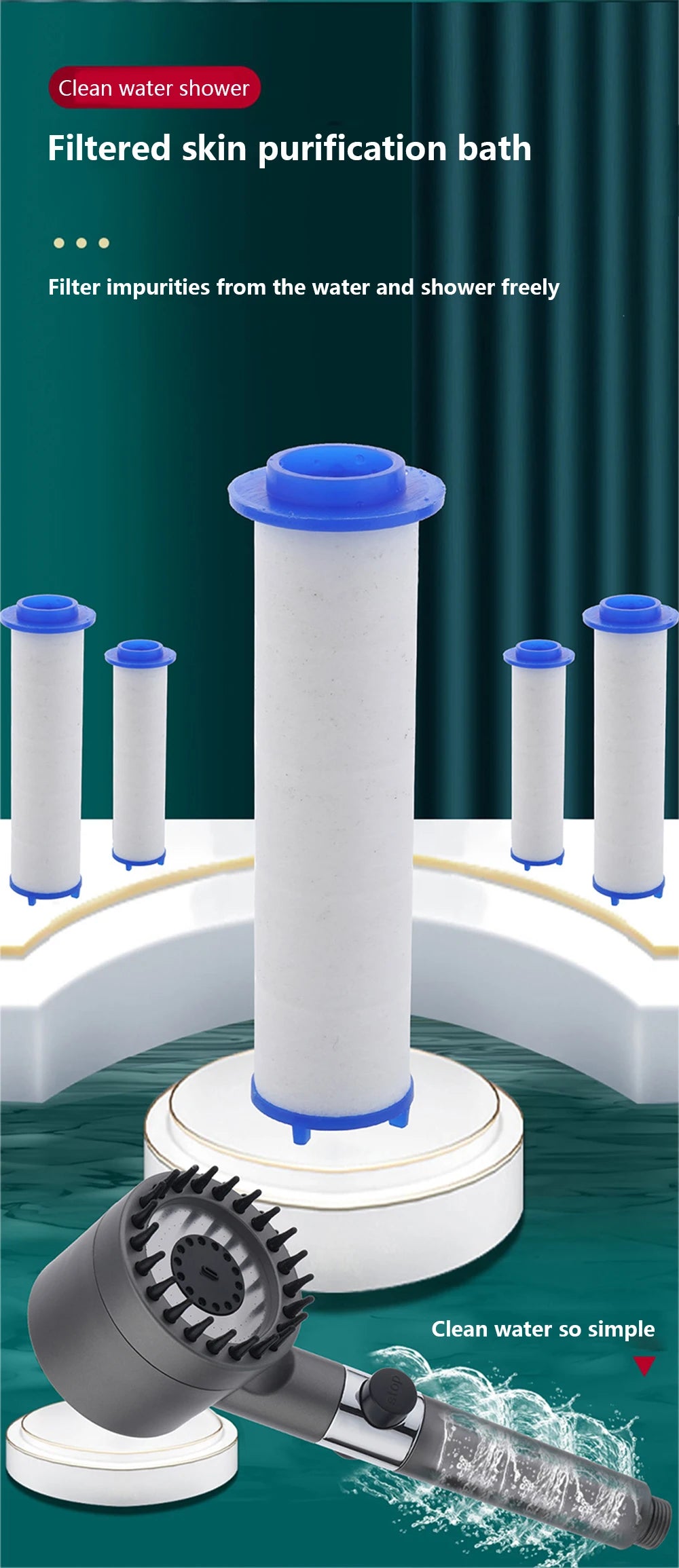 Black Shower Head Rainfall High Pressure 3 Modes Adjustable Boost Filter for Bathroom Accessories Sets