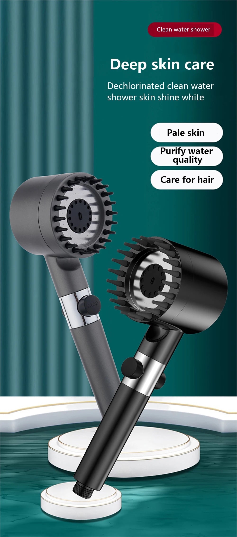 Black Shower Head Rainfall High Pressure 3 Modes Adjustable Boost Filter for Bathroom Accessories Sets