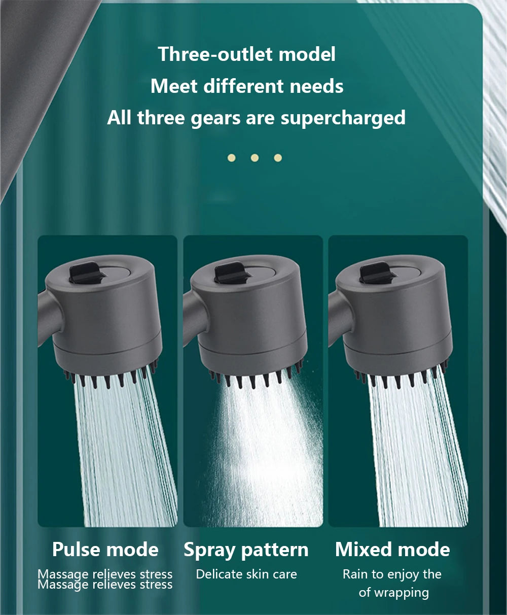 Black Shower Head Rainfall High Pressure 3 Modes Adjustable Boost Filter for Bathroom Accessories Sets