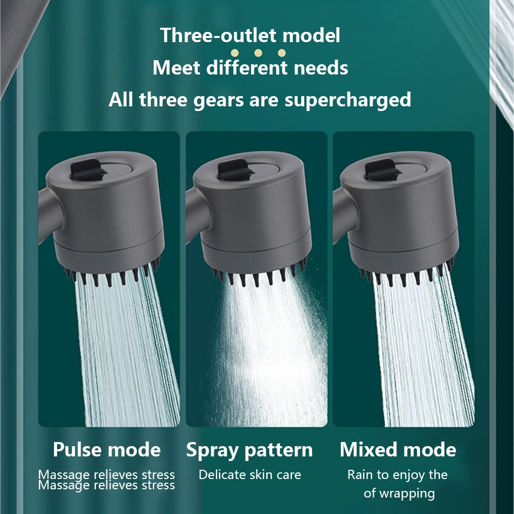 Black Shower Head Rainfall High Pressure 3 Modes Adjustable Boost Filter for Bathroom Accessories Sets