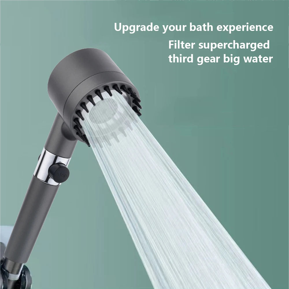 Black Shower Head Rainfall High Pressure 3 Modes Adjustable Boost Filter for Bathroom Accessories Sets