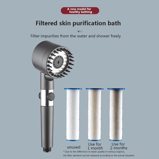 Black Shower Head Rainfall High Pressure 3 Modes Adjustable Boost Filter for Bathroom Accessories Sets